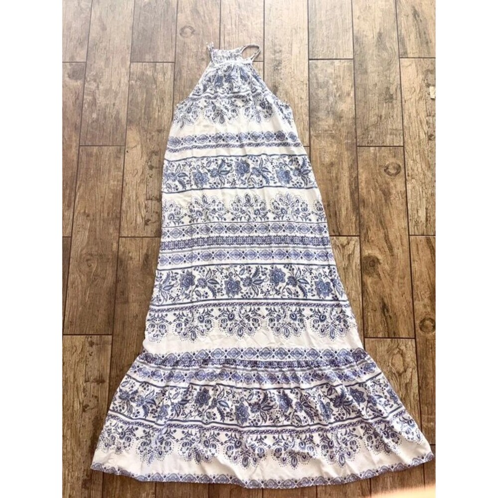 Gorgeous Long Loft Sundress White Blue Dress Small S Halter Top